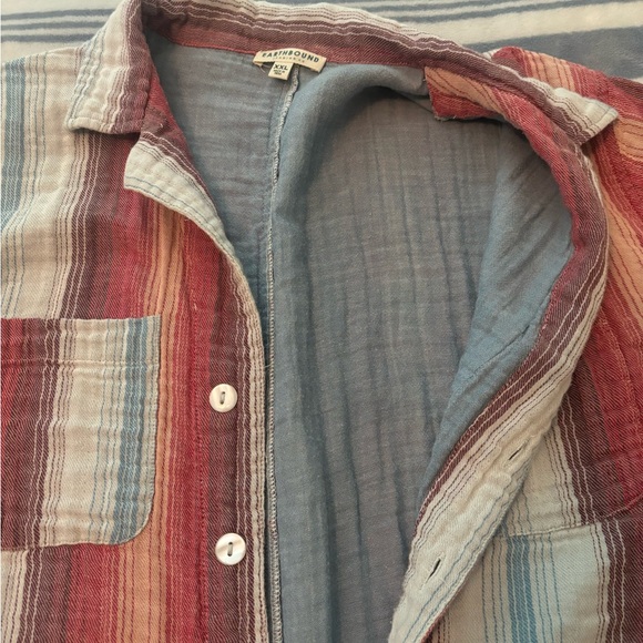 Earthbound shorts romper. Lined, very soft. Light colors with red accent. - Picture 3 of 4